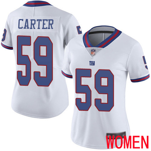 Women New York Giants 59 Lorenzo Carter Limited White Rush Vapor Untouchable Football NFL Jersey